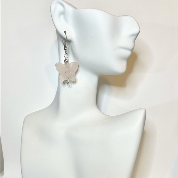 Carved Rose Quartz Butterfly Earrings - Picture 14 of 14